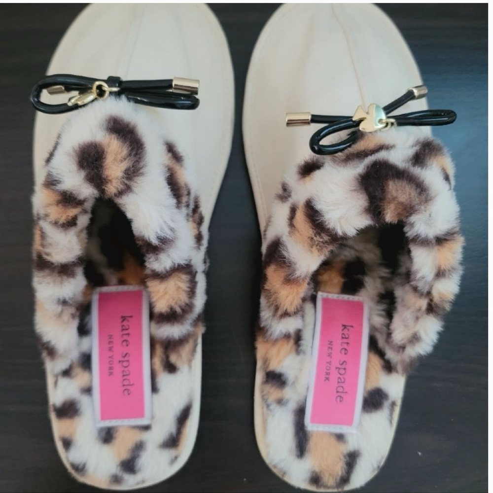 Kate Spade Cream and Leopard Slippers